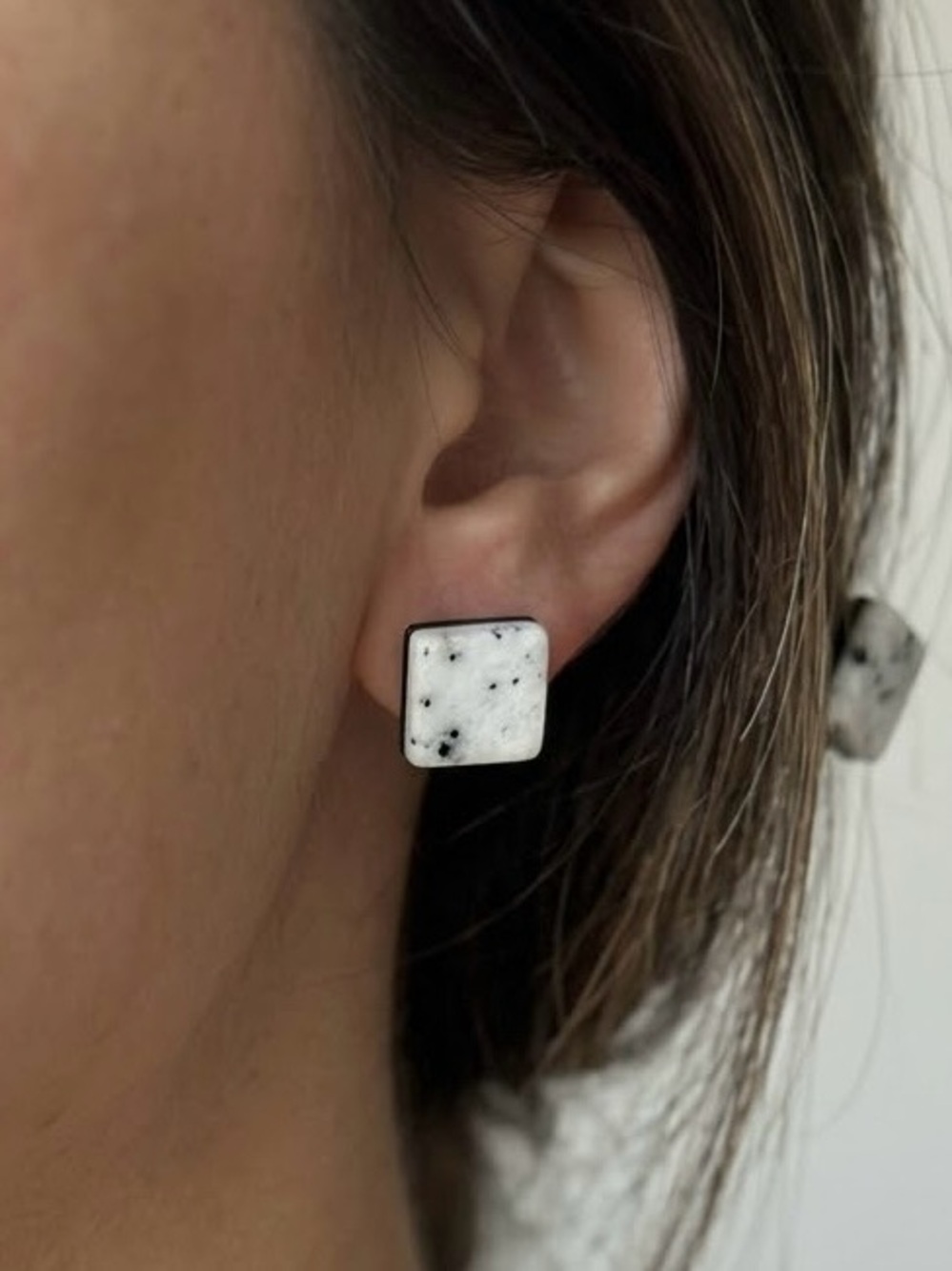 Minimalist Square White Speckled Resin Stud Earrings
